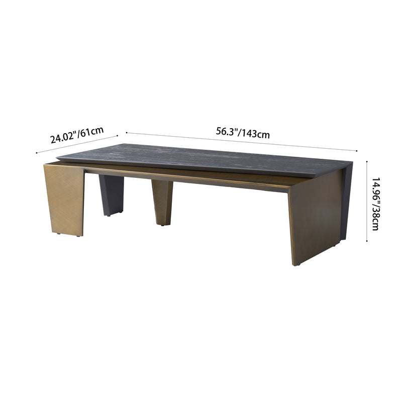 Rectangular Antique Brass Walnut Wood Coffee Table - Creative Sleek Silhouette End Table For Living Room
