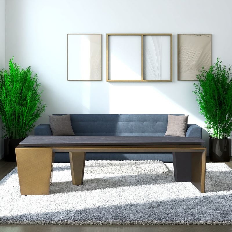 Rectangular Antique Brass Walnut Wood Coffee Table - Creative Sleek Silhouette End Table For Living Room