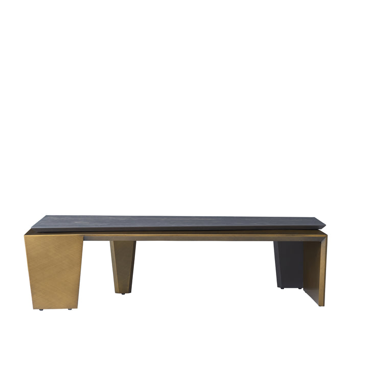 Table basse rectangulaire en bois de noyer et laiton antique - Table d&