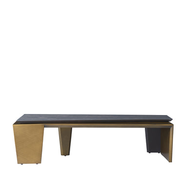 Rectangular Antique Brass Walnut Wood Coffee Table - Creative Sleek Silhouette End Table For Living Room