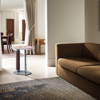 Irregular Rounded-Rectangle Natural Marble Solid Wood End Table - Scandinavian Dual-Pillar Legs Accent Table For Living Room