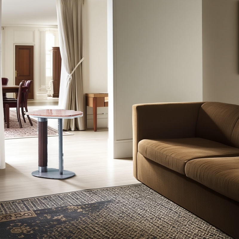 Irregular Rounded-Rectangle Natural Marble Solid Wood End Table - Scandinavian Dual-Pillar Legs Accent Table For Living Room