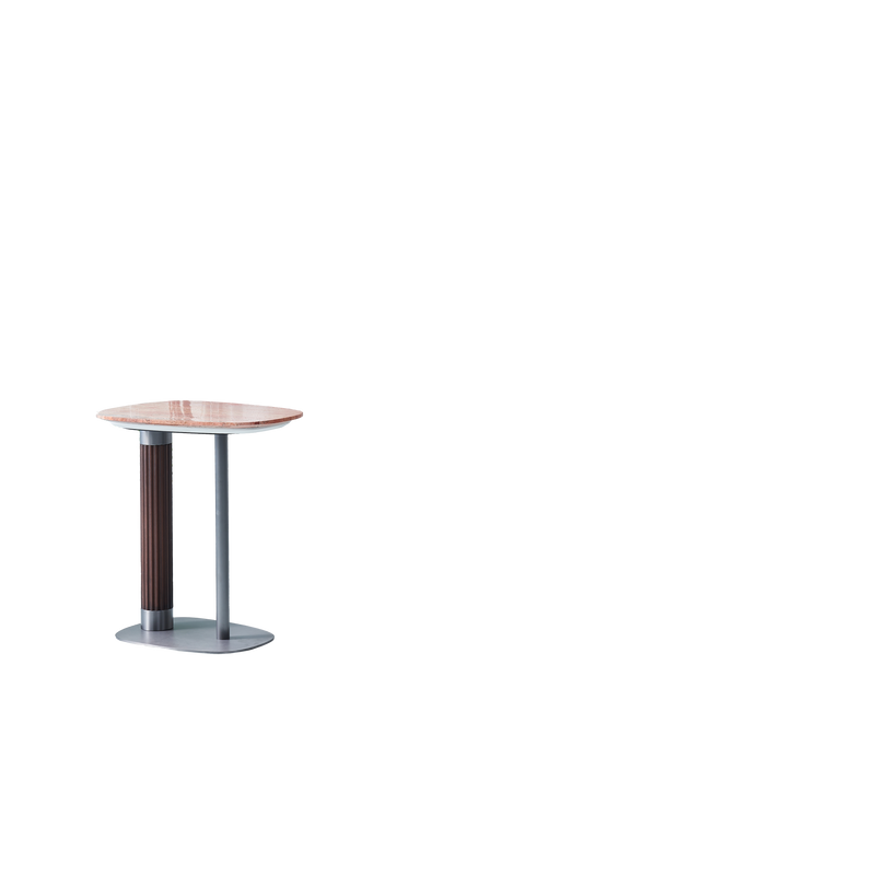 Irregular Rounded-Rectangle Natural Marble Solid Wood End Table - Scandinavian Dual-Pillar Legs Accent Table For Living Room