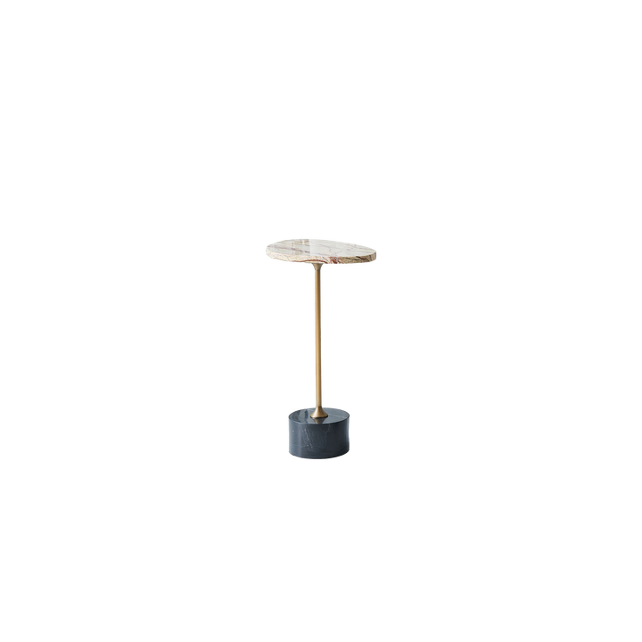 Asymmetrical Top Oval Marble End Table - Japanese Accent Table For Living Room