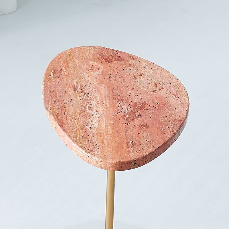 Asymmetrical Top Oval Marble End Table - Japanese Accent Table For Living Room