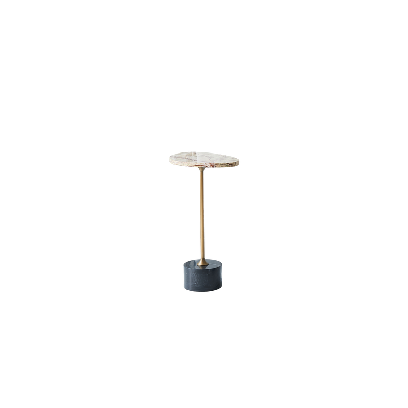 Asymmetrical Top Oval Marble End Table - Japanese Accent Table For Living Room