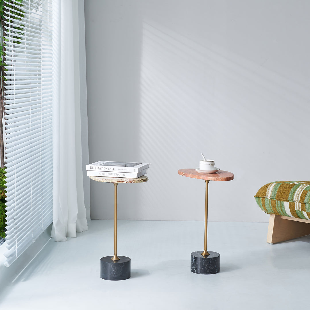Asymmetrical Top Oval Marble End Table - Japanese Accent Table For Living Room