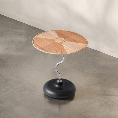 Artistic Round Curved Stem Wood Stainless Steel End Table - Vintage Classic Accent Table For Living Room