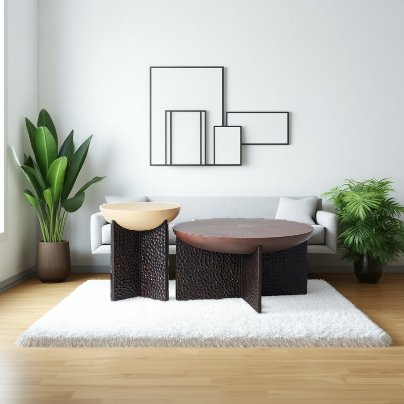 Geometric Cross Base Round Solid Wood Coffee Table - Scandinavian Radiating Grain Tea Table For Living Room