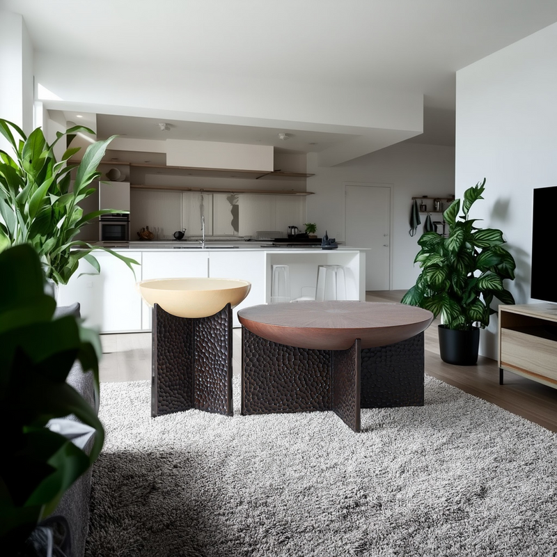 Geometric Cross Base Round Solid Wood Coffee Table - Scandinavian Radiating Grain Tea Table For Living Room