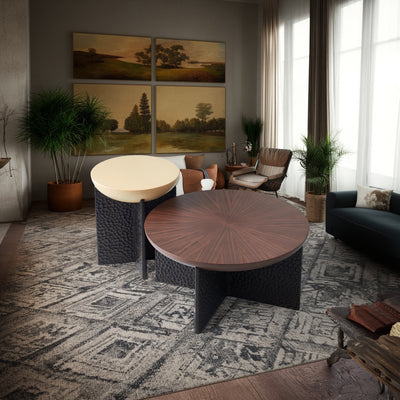 Geometric Cross Base Round Solid Wood Coffee Table - Scandinavian Radiating Grain Tea Table For Living Room