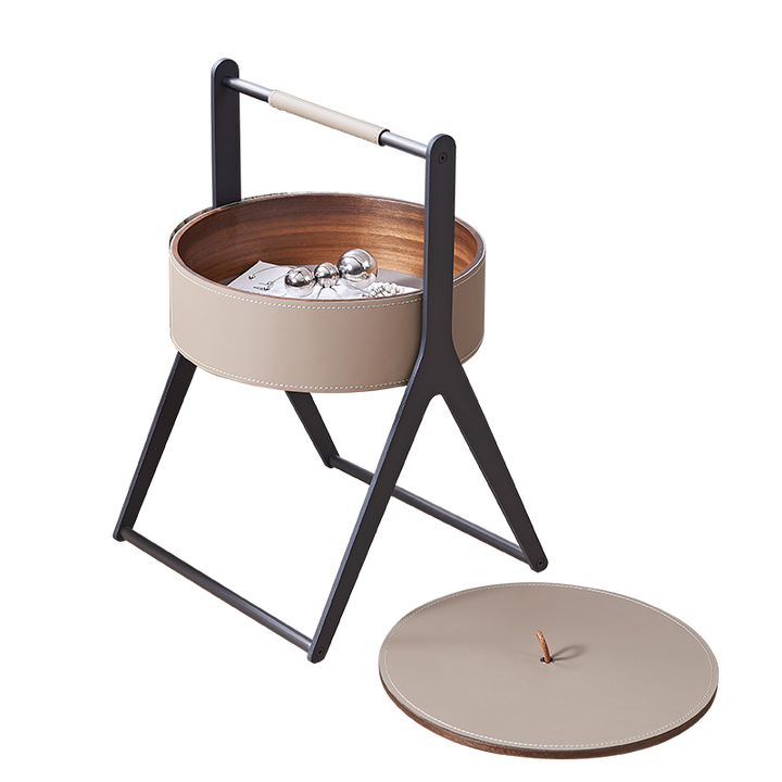 A-Shaped Concealed 1-Storage Saddle-Style Faux Leather End Table - Scandinavian Removable Lid Side Table For Living Room