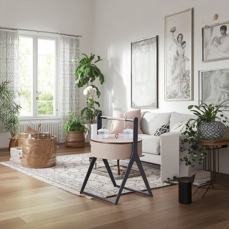 A-Shaped Concealed 1-Storage Saddle Leather End Table - Scandinavian Removable Lid Side Table For Living Room