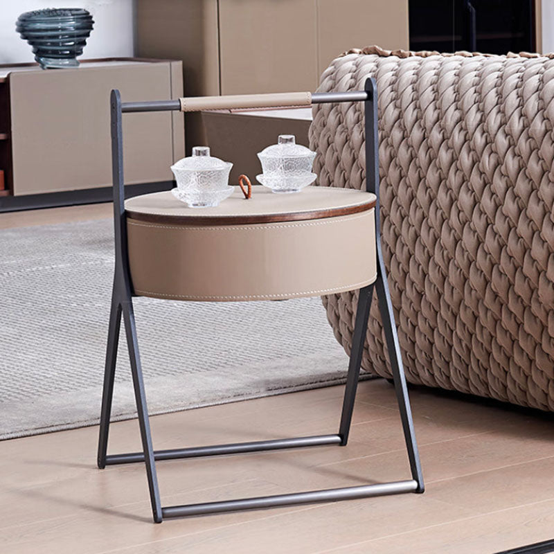 A-Shaped Concealed 1-Storage Saddle-Style Faux Leather End Table - Scandinavian Removable Lid Side Table For Living Room