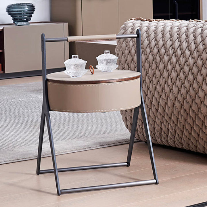 A-Shaped Concealed 1-Storage Saddle-Style Faux Leather End Table - Scandinavian Removable Lid Side Table For Living Room