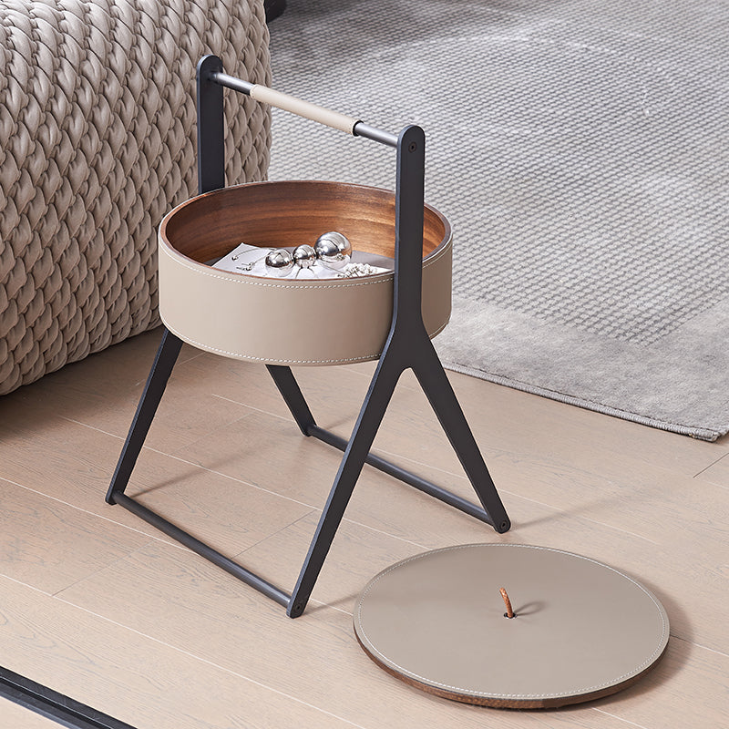 A-Shaped Concealed 1-Storage Saddle-Style Faux Leather End Table - Scandinavian Removable Lid Side Table For Living Room