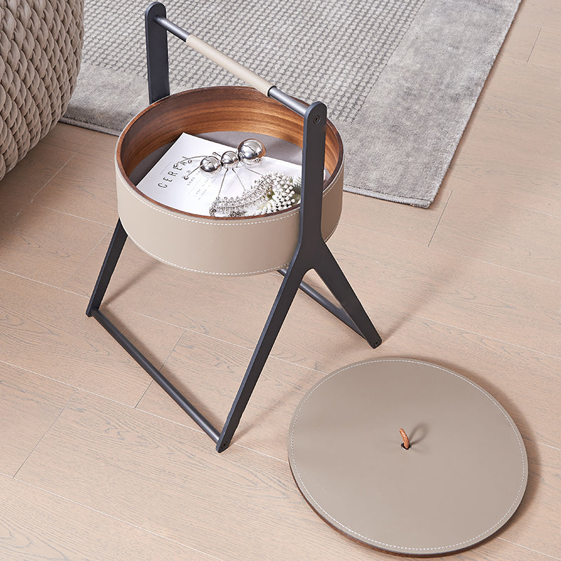 A-Shaped Concealed 1-Storage Saddle-Style Faux Leather End Table - Scandinavian Removable Lid Side Table For Living Room
