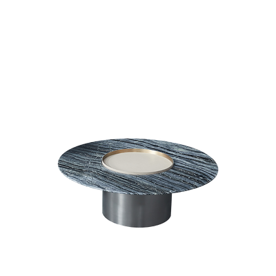 Premium Low Round Marble Saddle Leather Coffee Table - Nordic Accent Side Table For Living Room