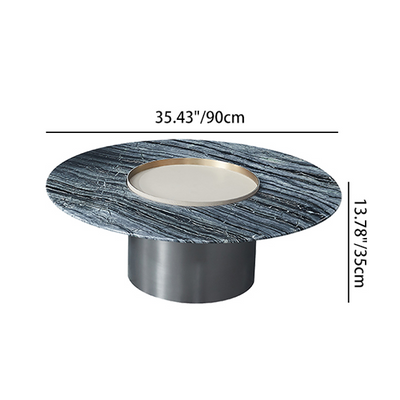 Premium Low Round Marble Saddle Leather Coffee Table - Nordic Accent Side Table For Living Room