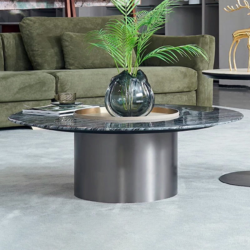 Premium Low Round Marble Saddle Leather Coffee Table - Nordic Accent Side Table For Living Room