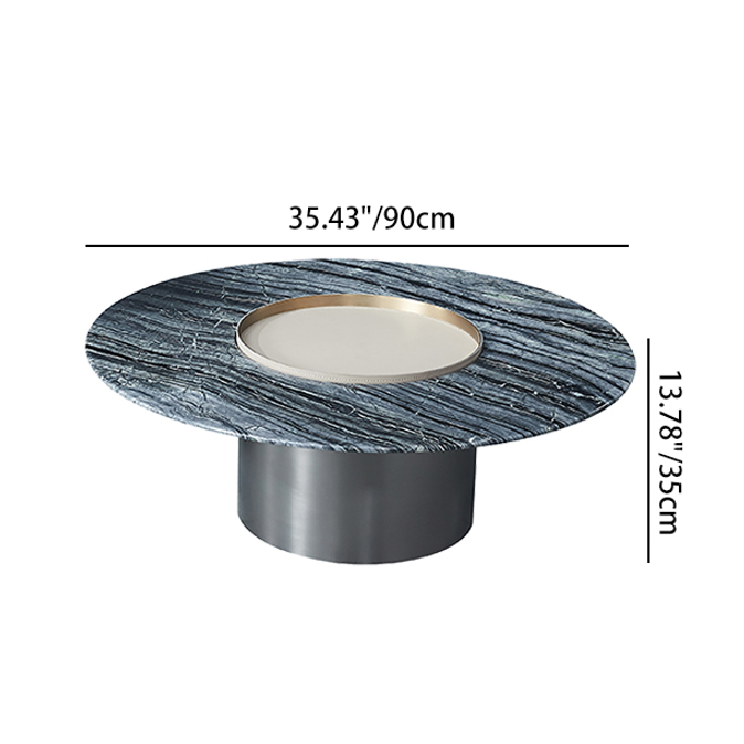 Premium Low Round Marble Saddle Leather Coffee Table - Nordic Accent Side Table For Living Room