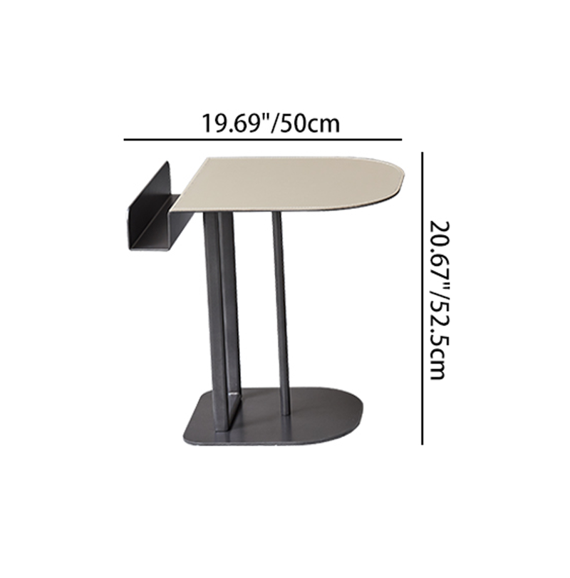 Semi-Round Narrow Saddle Leather Side Table - Luxury Space-Saving End Table For Urban Living