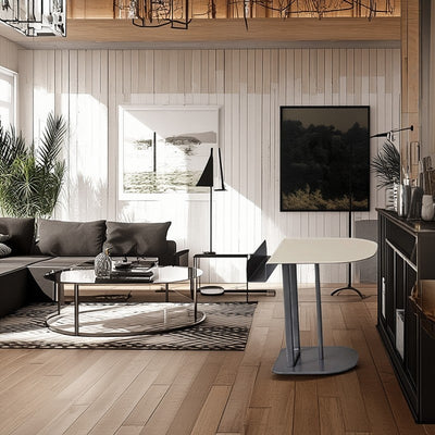 Semi-Round Narrow Saddle Leather Side Table - Luxury Space-Saving End Table For Urban Living