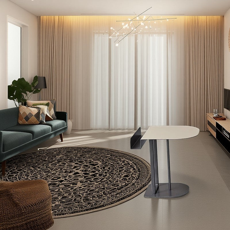 Semi-Round Narrow Saddle Leather Side Table - Luxury Space-Saving End Table For Urban Living