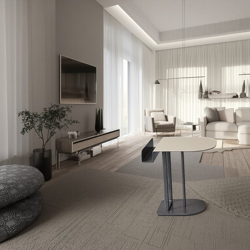 Semi-Round Narrow Saddle Leather Side Table - Luxury Space-Saving End Table For Urban Living
