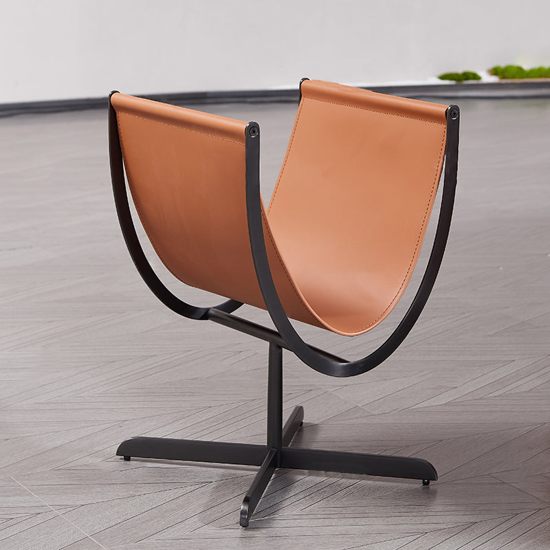 Table d’appoint artistique en forme de U avec base croisée, en cuir synthétique façon selle – table d’accent créative pour salon 