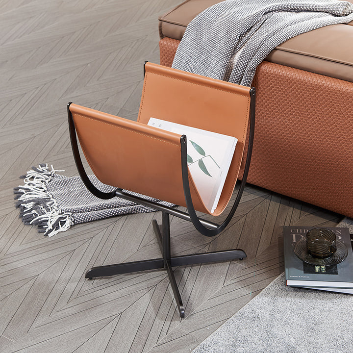 Table d’appoint artistique en forme de U avec base croisée, en cuir synthétique façon selle – table d’accent créative pour salon 