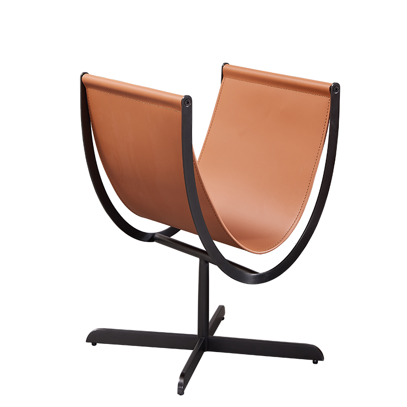 Table d’appoint artistique en forme de U avec base croisée, en cuir synthétique façon selle – table d’accent créative pour salon 