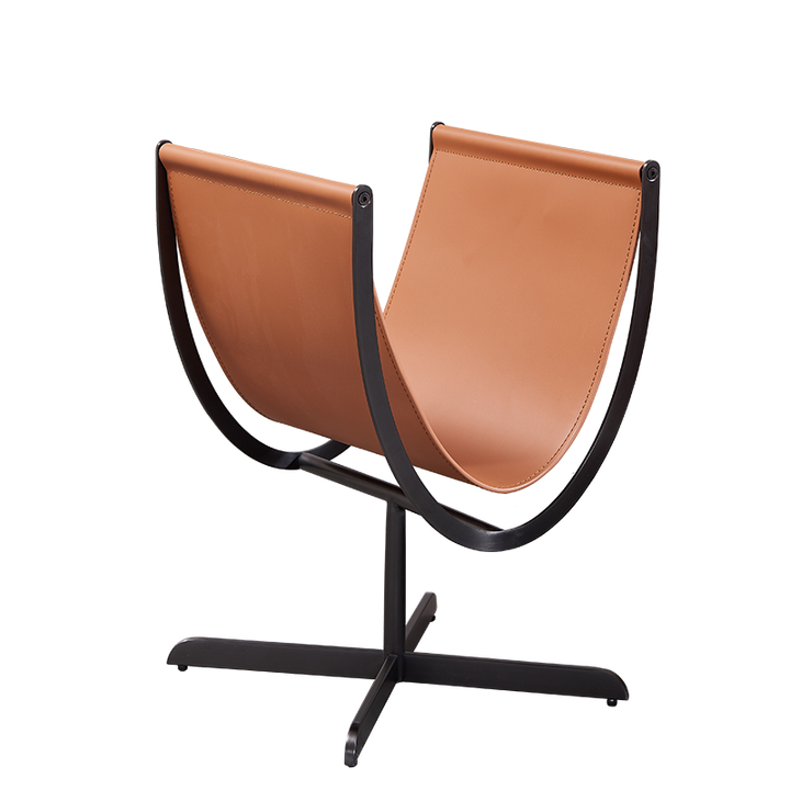 Table d’appoint artistique en forme de U avec base croisée, en cuir synthétique façon selle – table d’accent créative pour salon 