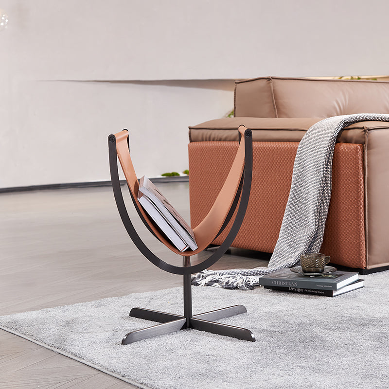 Table d’appoint artistique en forme de U avec base croisée, en cuir synthétique façon selle – table d’accent créative pour salon 
