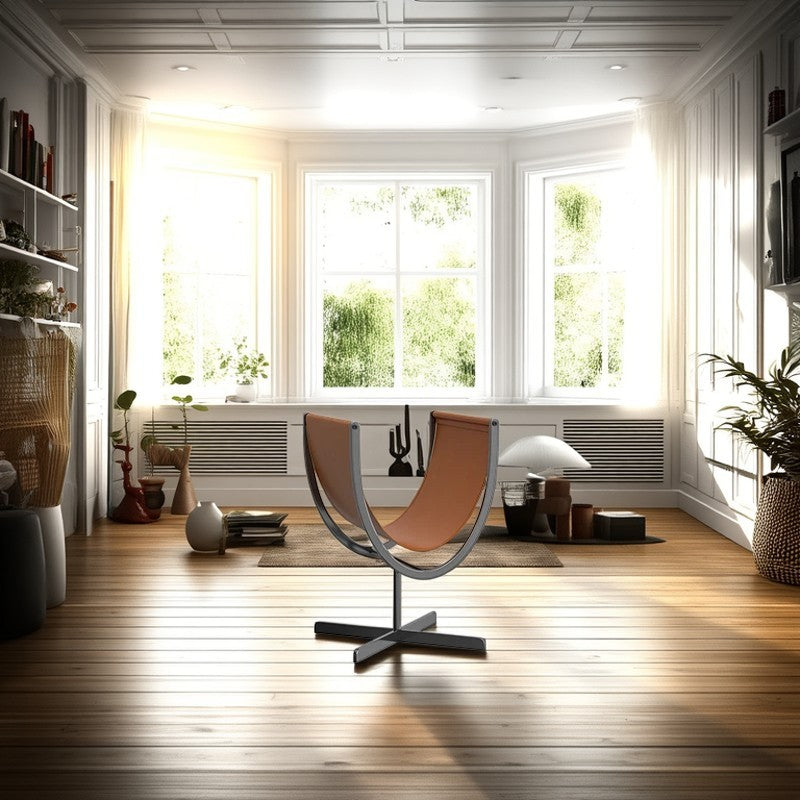 Artistic U-Shaped Cross-Base Saddle Leather End Table - Creative Accent Table For Living Room
