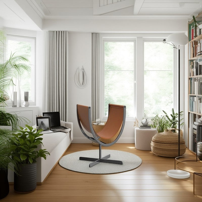 Artistic U-Shaped Cross-Base Saddle Leather End Table - Creative Accent Table For Living Room