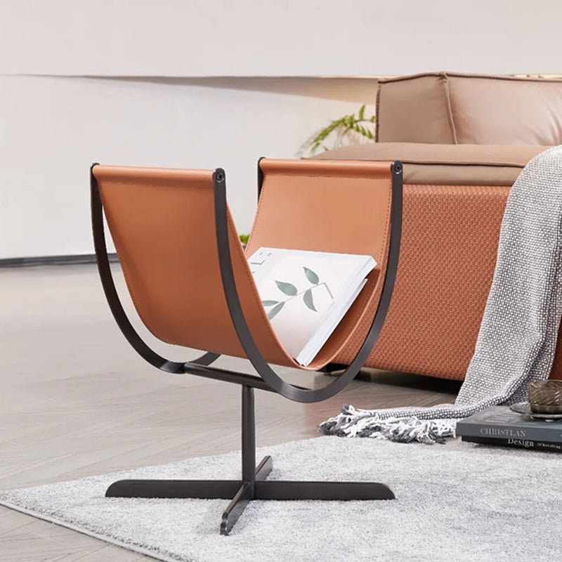 Table d’appoint artistique en forme de U avec base croisée, en cuir synthétique façon selle – table d’accent créative pour salon 