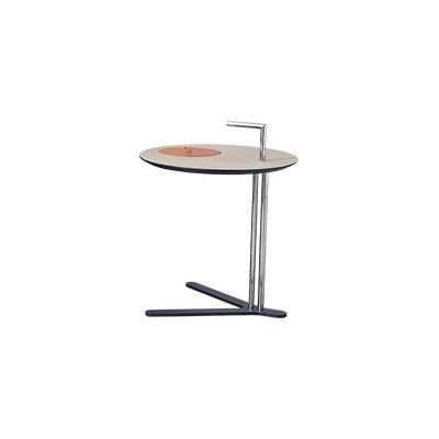 Round T-Base Saddle Leather End Table - Luxury Space-Saving C Side Table For Living Room