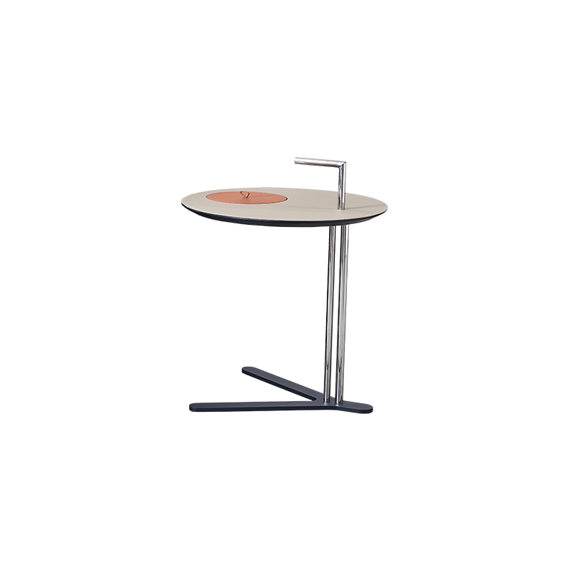 Round T-Base Saddle Leather End Table - Luxury Space-Saving C Side Table For Living Room