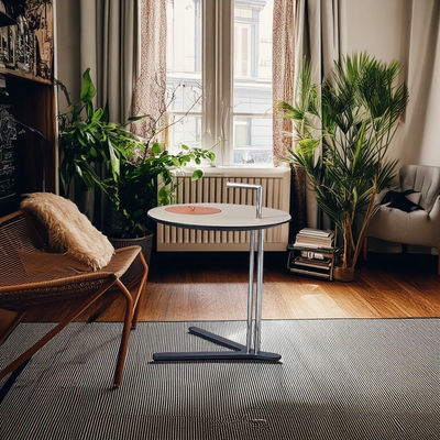 Round T-Base Saddle Leather End Table - Luxury Space-Saving C Side Table For Living Room