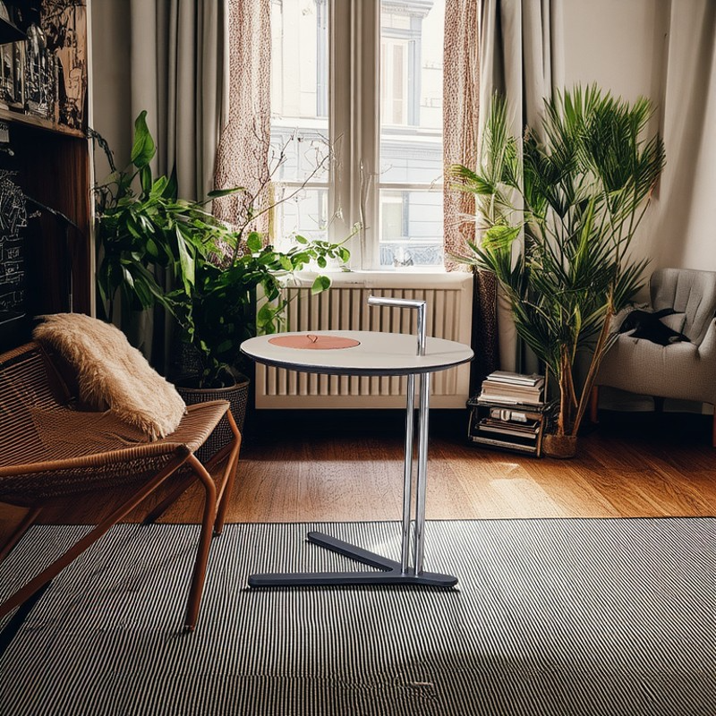 Round T-Base Saddle Leather End Table - Luxury Space-Saving C Side Table For Living Room