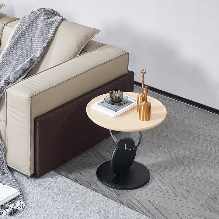 Stylish Round Acrylic Wood Side Table - Creative Accent End Table For Living Room