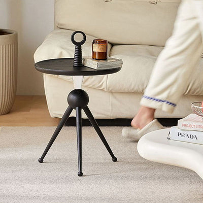 Tripod Legs Round Solid Wood Acrylic End Table - Creative Portable Accent Side Table For Living Room