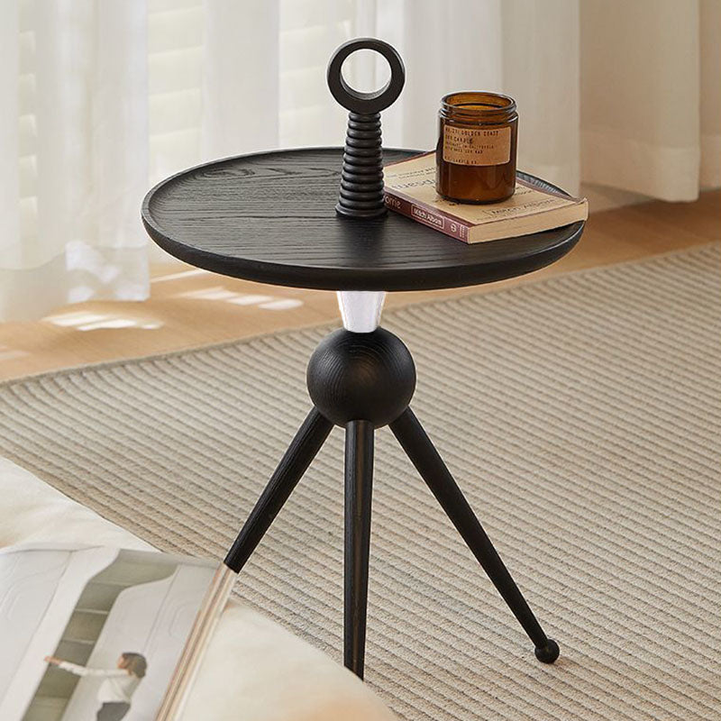 Tripod Legs Round Solid Wood Acrylic End Table - Creative Portable Accent Side Table For Living Room