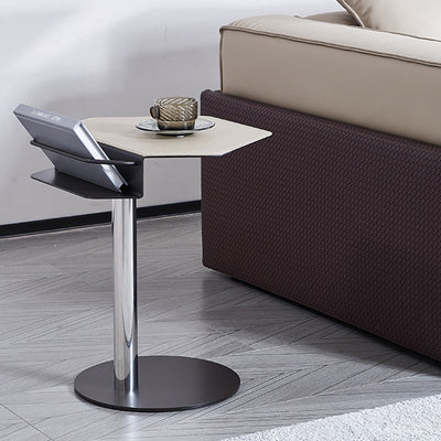 Geometric Round Saddle Leather End Table - Creative Side Table With Storage Shelf For Living Room