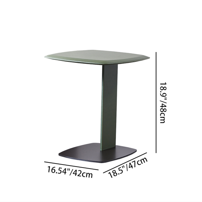Rounded Square Saddle Leather End Table - Scandinavian Accent Side Table For Living Room