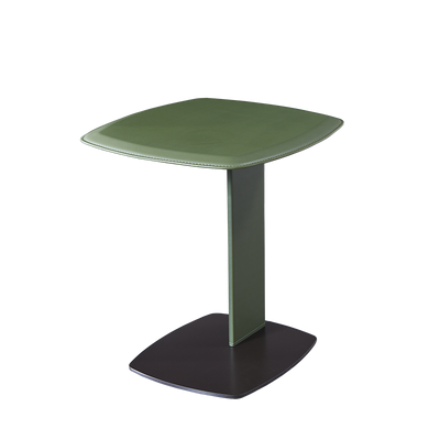 Rounded Square Saddle Leather End Table - Scandinavian Accent Side Table For Living Room