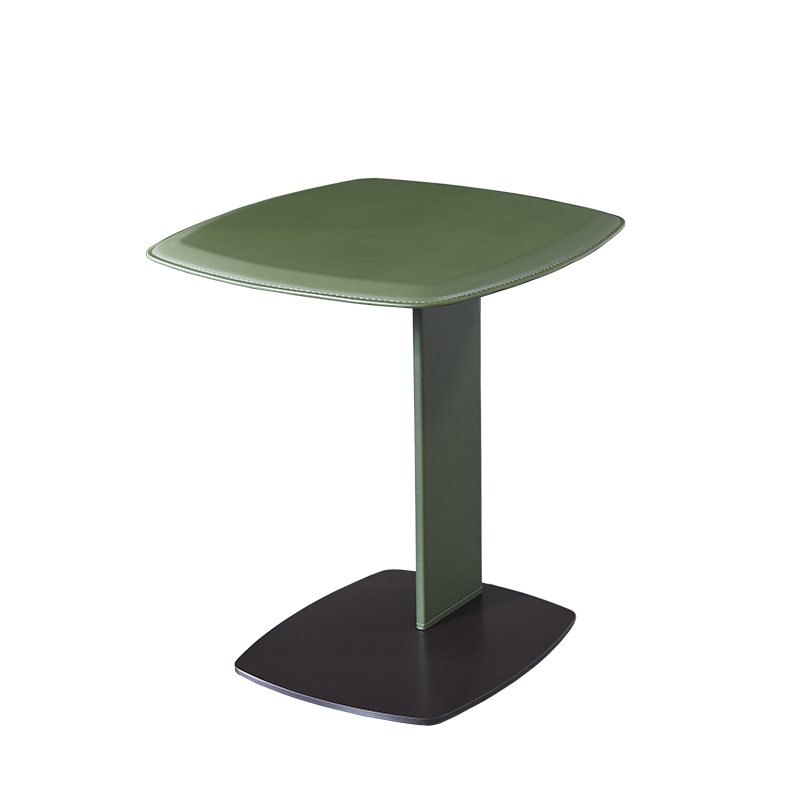 Rounded Square Saddle Leather End Table - Scandinavian Accent Side Table For Living Room