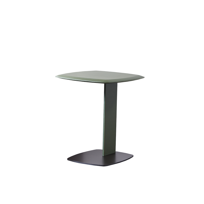 Rounded Square Saddle Leather End Table - Scandinavian Accent Side Table For Living Room