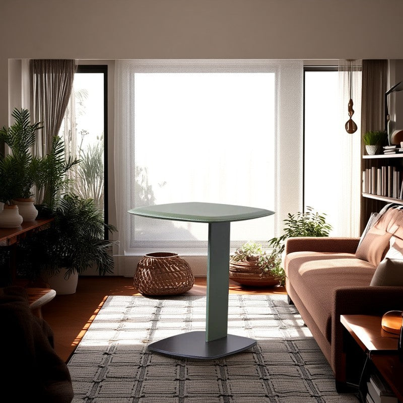 Rounded Square Saddle Leather End Table - Scandinavian Accent Side Table For Living Room